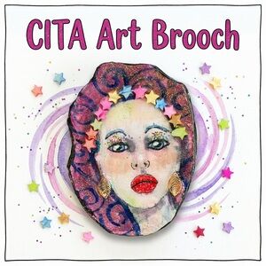 Art Portrait Brooch - Multicolor with Stars accent